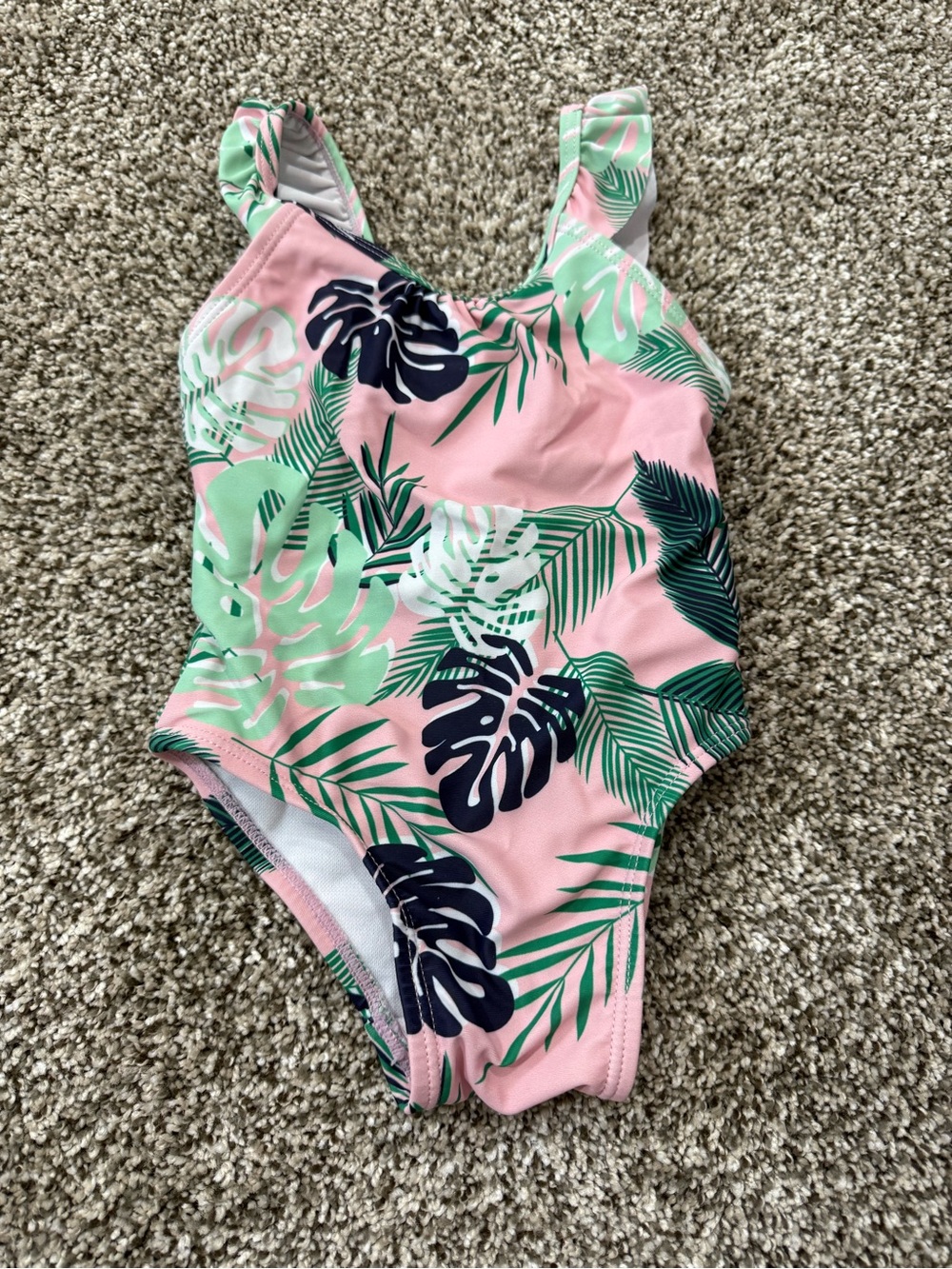 Shade Critters Palm Beach Tropical Pink Palm Leaf Ruffle One-Piece Swimsuit - 6-